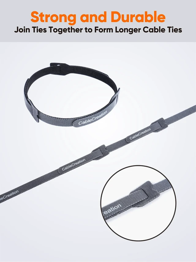 Alt view image 3 of 7 - 100pcs Fastening Cable Ties, 6-Inch Adjustable Cord Ties Nylon Premium Reusable Cable Management Straps Hook Loop Cord Organizer Wire Ties Reusable, Black