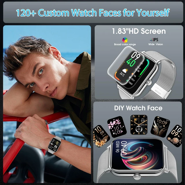 Alt view image 6 of 7 - Smart Watch for Men Women 1.85" HD 120+ Sports Modes for Android iPhone Fitness Tracker Smartwatch for Android iPhone with Steps Tracking/Heart Rate/Sleep Monitor, IP68 Waterproof, Silver/3 Bands
