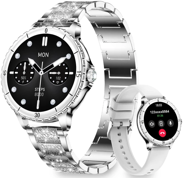 Main image of Smart Watches for Women(Answer/Make Call) with Diamond, 1.27" HD Bluetooth Smartwatch for Android iOS Phones, IP68 Fitness Tracker with Heart Rate, SpO2, Sleep Monitor, 120+ Sports, Silver