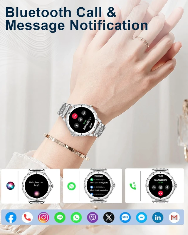 Alt view image 2 of 7 - Smart Watches for Women(Answer/Make Call) with Diamond, 1.27" HD Bluetooth Smartwatch for Android iOS Phones, IP68 Fitness Tracker with Heart Rate, SpO2, Sleep Monitor, 120+ Sports, Silver