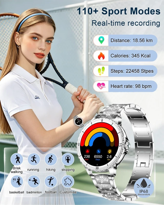Alt view image 5 of 7 - Smart Watches for Women(Answer/Make Call) with Diamond, 1.27" HD Bluetooth Smartwatch for Android iOS Phones, IP68 Fitness Tracker with Heart Rate, SpO2, Sleep Monitor, 120+ Sports, Silver