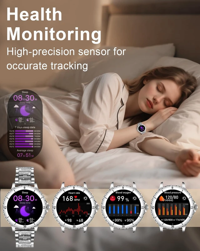 Alt view image 4 of 7 - Smart Watches for Women(Answer/Make Call) with Diamond, 1.27" HD Bluetooth Smartwatch for Android iOS Phones, IP68 Fitness Tracker with Heart Rate, SpO2, Sleep Monitor, 120+ Sports, Silver