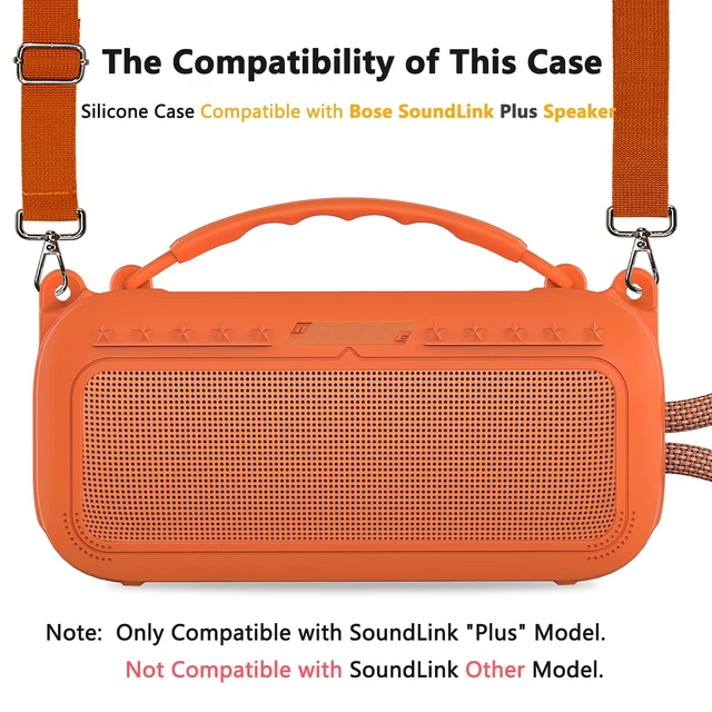 Alt view image 2 of 7 - Silicone Cover Case for Bose SoundLink Plus Bluetooth Speaker Soft Silicone Protective Case with Carrying Handle and Shoulder Strap, Shockproof and Anti-Scratch Cover (Orange)