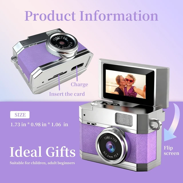 Alt view image 5 of 7 - Mini Thumb Digital Camera Keychain Portable HD Mini Flip Screen Digital Camera with 32GB Card,Keychain Camera for Bag Charm Travel Selfi for Birthday