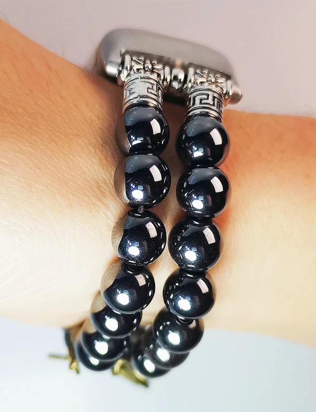 Alt view image 3 of 5 - Compatible with Fitbit Charge 5/6 Band Agate Natural Gemstone Beads Bracelet for Women Energy Stones Healing Crystal Stretch Chakra Bracelets Tree of Life Obsidian 5½"-6"
