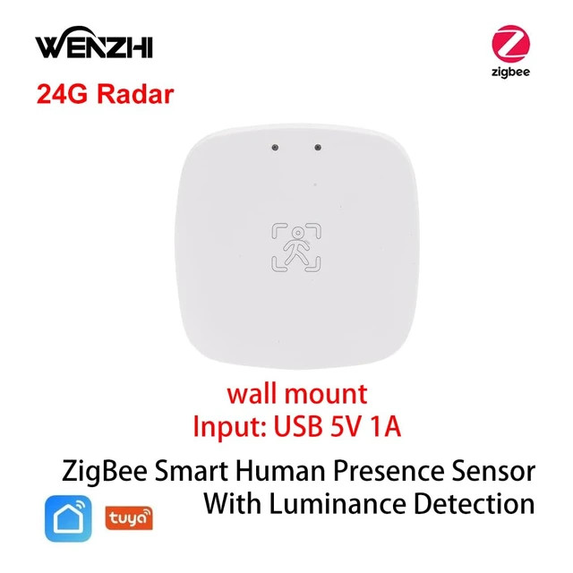 Alt view image 2 of 7 - Presence Sensor, Smart Motion Sensor Zigbee 24 GHz Radar MmWave Presence Sensor Movement Body Motion Detection with Luminance/Distance Tuya Smart Life Home Assistant