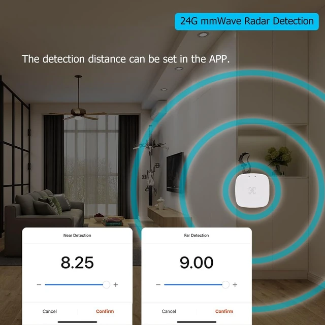 Alt view image 4 of 7 - Presence Sensor, Smart Motion Sensor Zigbee 24 GHz Radar MmWave Presence Sensor Movement Body Motion Detection with Luminance/Distance Tuya Smart Life Home Assistant