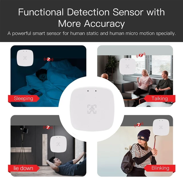 Alt view image 7 of 7 - Presence Sensor, Smart Motion Sensor Zigbee 24 GHz Radar MmWave Presence Sensor Movement Body Motion Detection with Luminance/Distance Tuya Smart Life Home Assistant