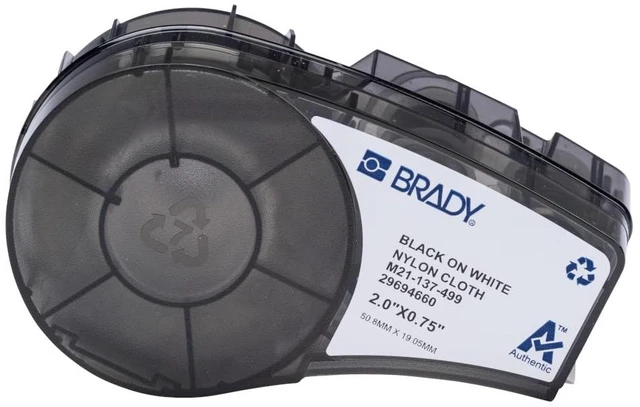 Main image of Authentic (M21-137-499) Pre-Sized High-Adhesion Nylon Labels for Equipment, General ID, Lab, Wire/Cable, Black on White Material - Designed for M210, M210-LAB, M211 Printers, 0.75 in H x 2 in W