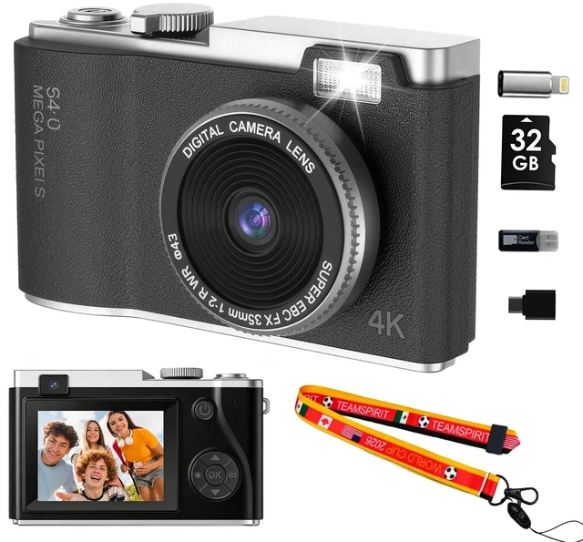 Main image of Point and Shoot Digital Cameras, Kid Digital Camera with Lanyard & 32GB 16X Zoom camera for teens with Flash, Filters, Games, Video Recording for Teens Travel VlogBlack