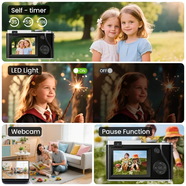 Alt view image 4 of 7 - Point and Shoot Digital Cameras, Kid Digital Camera with Lanyard & 32GB 16X Zoom camera for teens with Flash, Filters, Games, Video Recording for Teens Travel VlogBlack