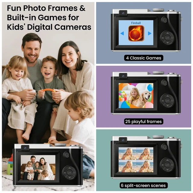 Alt view image 5 of 7 - Point and Shoot Digital Cameras, Kid Digital Camera with Lanyard & 32GB 16X Zoom camera for teens with Flash, Filters, Games, Video Recording for Teens Travel VlogBlack