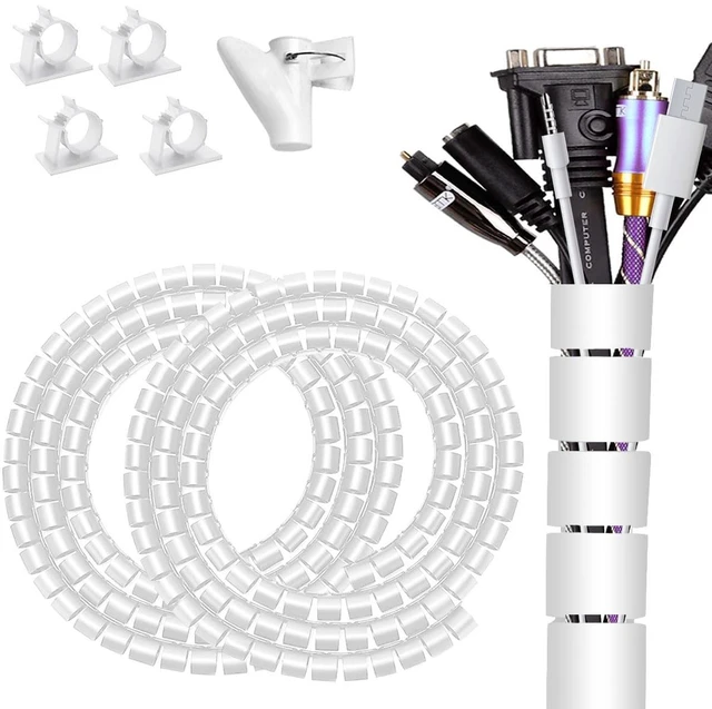 Main image of Large Cable Management White Computer Wire Sleeve Organizer Coiled Under Desk Tubes 2 PCS, 1.1 inch -5 ft EZ Spiral Cable Bundler Cover for TV Office, Pet Chew and Bite Proof Cable Protector