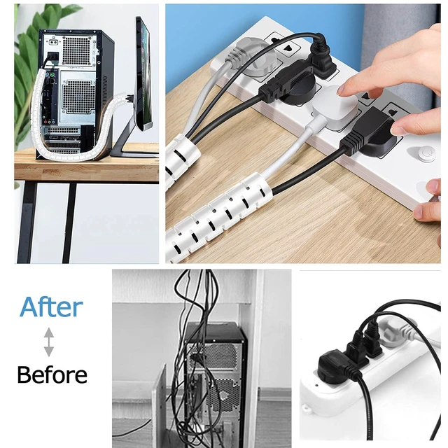 Alt view image 3 of 7 - Large Cable Management White Computer Wire Sleeve Organizer Coiled Under Desk Tubes 2 PCS, 1.1 inch -5 ft EZ Spiral Cable Bundler Cover for TV Office, Pet Chew and Bite Proof Cable Protector