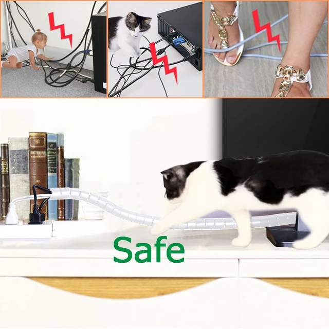 Alt view image 4 of 7 - Large Cable Management White Computer Wire Sleeve Organizer Coiled Under Desk Tubes 2 PCS, 1.1 inch -5 ft EZ Spiral Cable Bundler Cover for TV Office, Pet Chew and Bite Proof Cable Protector