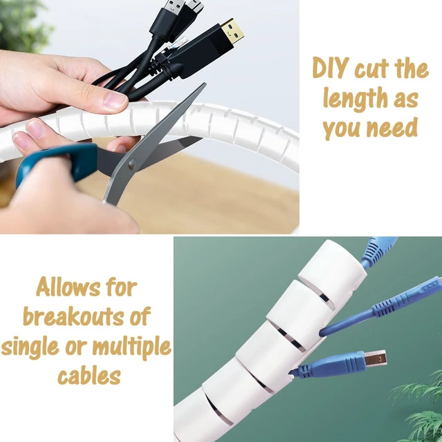 Alt view image 6 of 7 - Large Cable Management White Computer Wire Sleeve Organizer Coiled Under Desk Tubes 2 PCS, 1.1 inch -5 ft EZ Spiral Cable Bundler Cover for TV Office, Pet Chew and Bite Proof Cable Protector
