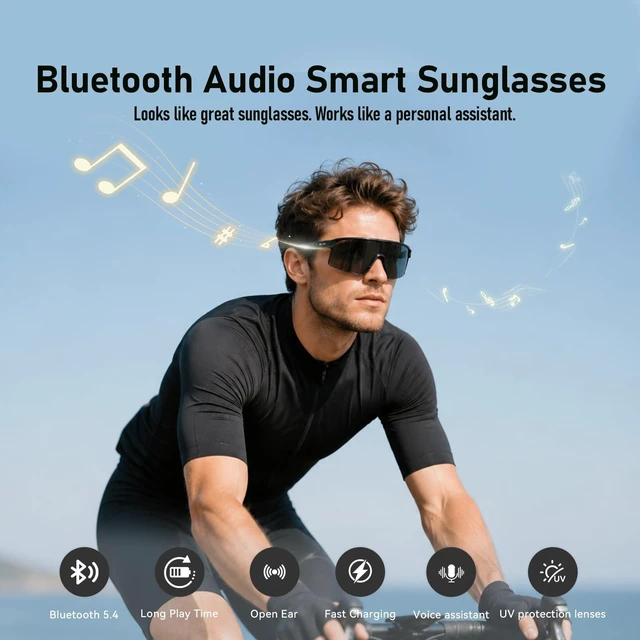 Alt view image 2 of 7 - Smart Sunglasses for Men/Women, Bluetooth Glasses for Cycling Running, Sports Sunglasses with UV400 Polarized Lenses, Bluetooth 5.4 for Music, Voice Control for Hiking Fishing (Grey)