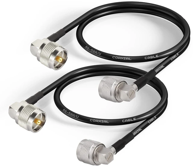 Main image of CB Coax Cable 2ft RG58 UHF Pl259 Male to Male Coaxial Cable 2-Pack Right Angle PL-259 Jumper Outdoor for HAM CB Radio Antenna Analyzer Tunner Dummy Load SWR Meter