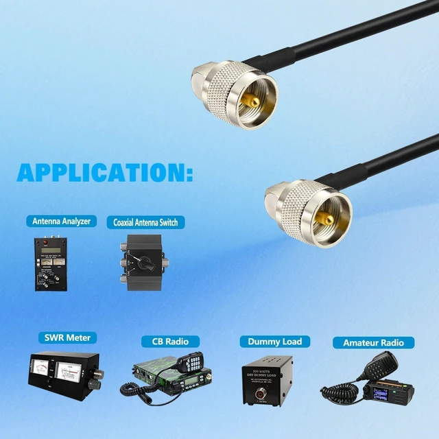 Alt view image 4 of 7 - CB Coax Cable 2ft RG58 UHF Pl259 Male to Male Coaxial Cable 2-Pack Right Angle PL-259 Jumper Outdoor for HAM CB Radio Antenna Analyzer Tunner Dummy Load SWR Meter