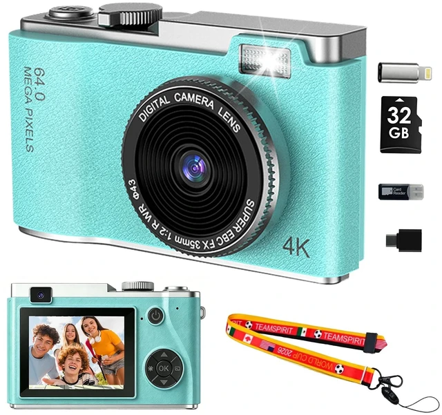 Main image of Point and Shoot Digital Cameras, Kid Digital Camera with Lanyard & 32GB 16X Zoom camera for teens with Flash, Filters, Games, Video Recording for Teens Travel VlogGreen