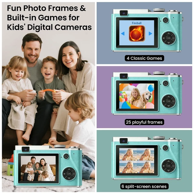Alt view image 5 of 7 - Point and Shoot Digital Cameras, Kid Digital Camera with Lanyard & 32GB 16X Zoom camera for teens with Flash, Filters, Games, Video Recording for Teens Travel VlogGreen