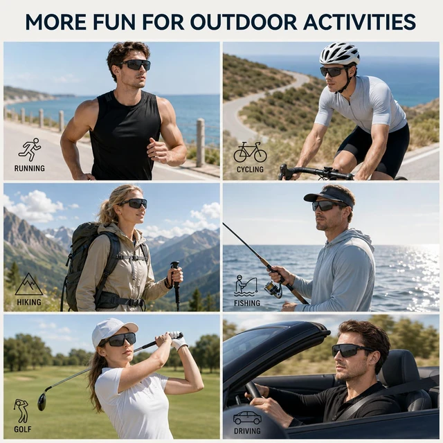 Alt view image 6 of 7 - Smart Sunglasses for Men/Women, Bluetooth Glasses for Cycling Running, Sports Sunglasses with UV400 Polarized Lenses, Bluetooth 5.4 for Music, Voice Control for Hiking Fishing (Grey)