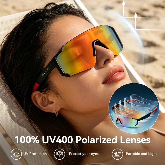 Alt view image 3 of 7 - Smart Sports Sunglasses for Men/Women, Bluetooth Glasses for Cycling Running Driving, UV400 Polarized Lenses, Bluetooth 5.4, 6-8H Playtime, Outdoor UV Protection and Voice Control (Orange)