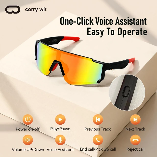 Alt view image 4 of 7 - Smart Sports Sunglasses for Men/Women, Bluetooth Glasses for Cycling Running Driving, UV400 Polarized Lenses, Bluetooth 5.4, 6-8H Playtime, Outdoor UV Protection and Voice Control (Orange)