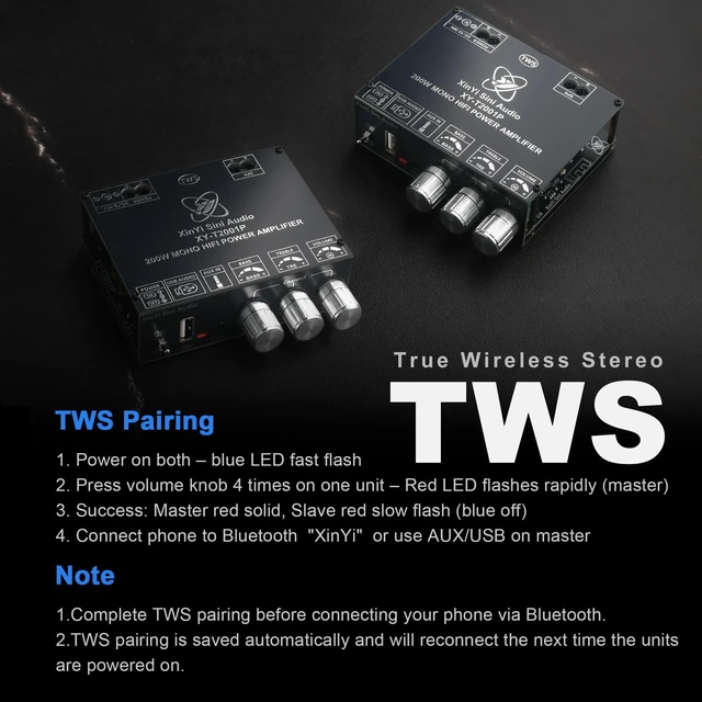 Alt view image 3 of 6 - 200W Mono Amplifier Board TPA3221 Chip with TWS,Bluetooth/3.5mm AUX/USB Input,Vehicle Amplifier Wide Voltage Input 12-30V