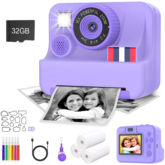 Main image of Instant Print Camera for Kids - Christmas Birthday Girls Gifts for Age 3 4 5 6 7 8 9 10 Year Old, 2.4 Inch Screen Kids Instant Camera, Toddler Camera Toys for Age 3-12 with 32 GB SD Card