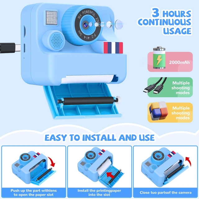 Alt view image 7 of 7 - Instant Print Camera for Kids - Christmas Birthday Girls Boys Gifts for Age 3 4 5 6 7 8 9 10 Year Old, 2.4 Inch Screen Kids Instant Camera, Kid Digital Video Dual Cameras with 32 GB SD Card
