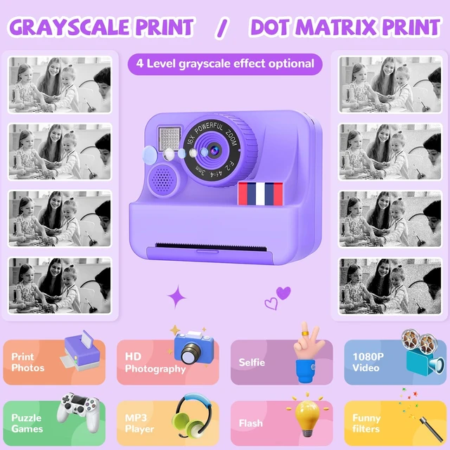 Alt view image 2 of 7 - Instant Print Camera for Kids - Christmas Birthday Girls Gifts for Age 3 4 5 6 7 8 9 10 Year Old, 2.4 Inch Screen Kids Instant Camera, Toddler Camera Toys for Age 3-12 with 32 GB SD Card