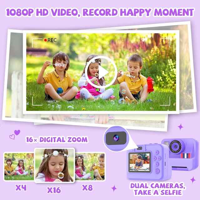 Alt view image 3 of 7 - Instant Print Camera for Kids - Christmas Birthday Girls Gifts for Age 3 4 5 6 7 8 9 10 Year Old, 2.4 Inch Screen Kids Instant Camera, Toddler Camera Toys for Age 3-12 with 32 GB SD Card