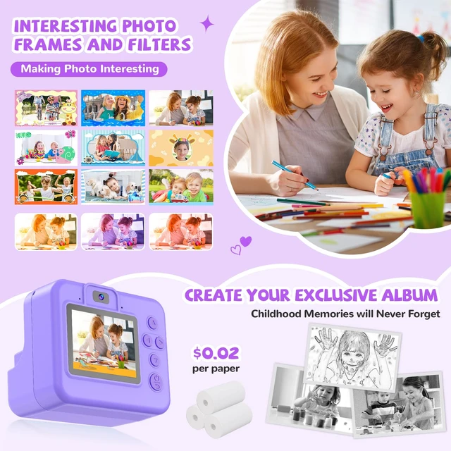 Alt view image 4 of 7 - Instant Print Camera for Kids - Christmas Birthday Girls Gifts for Age 3 4 5 6 7 8 9 10 Year Old, 2.4 Inch Screen Kids Instant Camera, Toddler Camera Toys for Age 3-12 with 32 GB SD Card