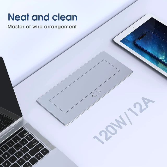 Alt view image 5 of 6 - Connection Box Desktop Pop Up Outlet with 3 * 15A Receptacle2.1A 1 USB-A Ports &1 USB-C PortCorrosive Resistant Hardware,Silver