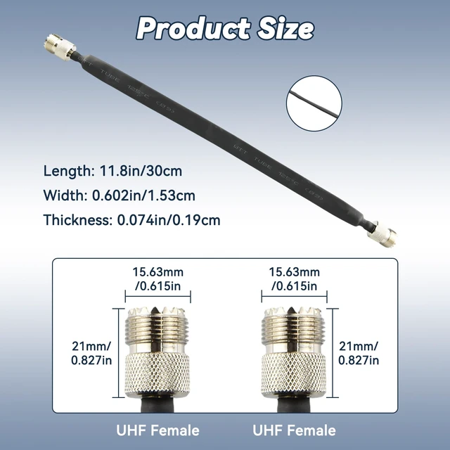Alt view image 3 of 6 - 2-Pack 11.8in UHF Female to UHF Female Door/Window Pass Through Flat Coaxial Cable SO-239 to SO239 Coax Window Pass Through for Amateur Radio (ham Radio), CB Radio
