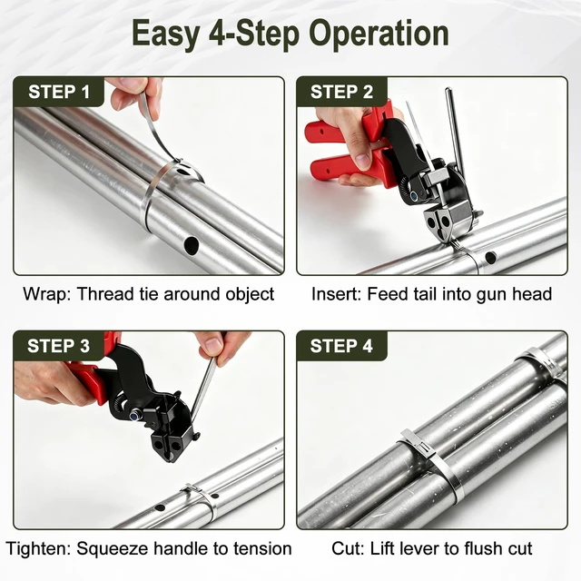 Alt view image 4 of 7 - 306PCS Metal Zip Tie Gun Kit, Heavy Duty Zip Tie Tool Include 300 Stainless Steel Zip Ties, Cutter Tool, Scissors, Gloves & Storage Bag for Fence, Chicken Coop and Outdoor Repairs