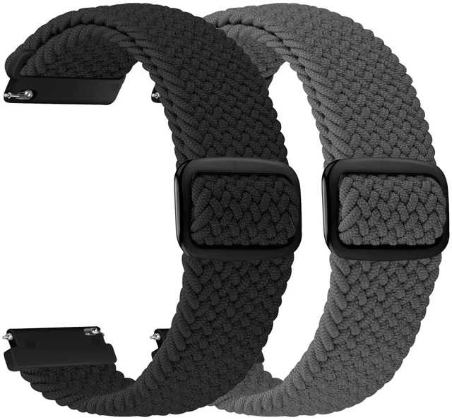 Main image of 2 Pack 20mm Quick Release Braided Bands Compatible with Garmin Venu, Forerunner 55/165/245/645, Vivoactive 6/5/3, Adjustable Band for Amazfit Active/Bip 3