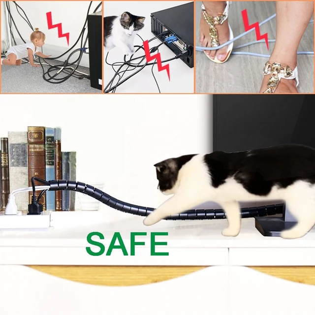 Alt view image 4 of 7 - Large PC Cable Management Tube Sleeve Under Desk Wire Organizer for Cords 2 PCS Black, 1.1 inch -5 ft EZ Spiral Cable Wrap Cover Bundler w/Clips for TV Office, Pet Proof Cable Protector