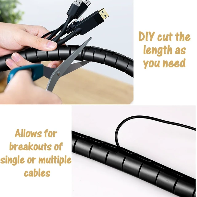 Alt view image 6 of 7 - Large PC Cable Management Tube Sleeve Under Desk Wire Organizer for Cords 2 PCS Black, 1.1 inch -5 ft EZ Spiral Cable Wrap Cover Bundler w/Clips for TV Office, Pet Proof Cable Protector