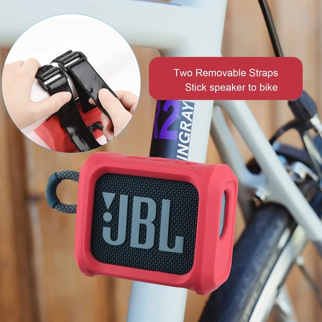 Alt view image 5 of 7 - Silicone Case for JBL Go 3 Portable Speaker with Removable Strap for Bike Golf Cart Travel Carrying Case Protective Sleeve Speaker Cover (Red)