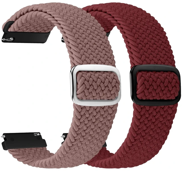 Main image of 2 Pack 20mm Quick Release Braided Bands Compatible with Garmin Venu, Forerunner 55/165/245/645, Vivoactive 6/5/3, Adjustable Band for Amazfit Active/Bip 3