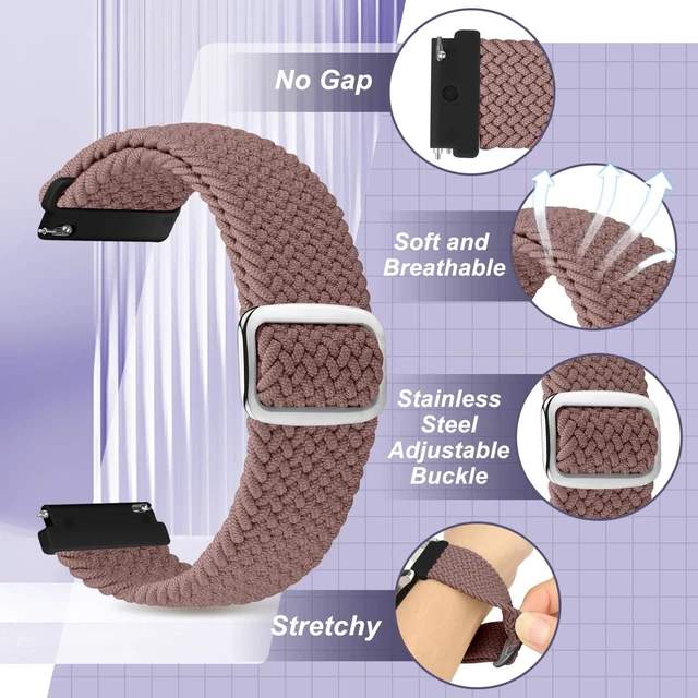 Alt view image 3 of 7 - 2 Pack 20mm Quick Release Braided Bands Compatible with Garmin Venu, Forerunner 55/165/245/645, Vivoactive 6/5/3, Adjustable Band for Amazfit Active/Bip 3