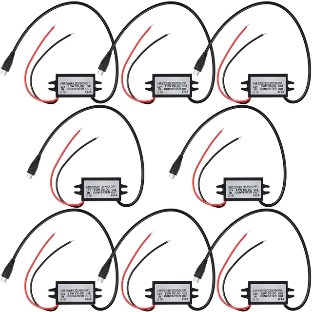 Main image of 12v to 5v Dc-dc Buck Converter, 3a 15w, Micro USB, 3 Pieces Waterproof Epoxy-sealed Housing, up to 96% Efficiency, Low Heat, for Vehicles, Gps and Security Systems, Built-in Protection