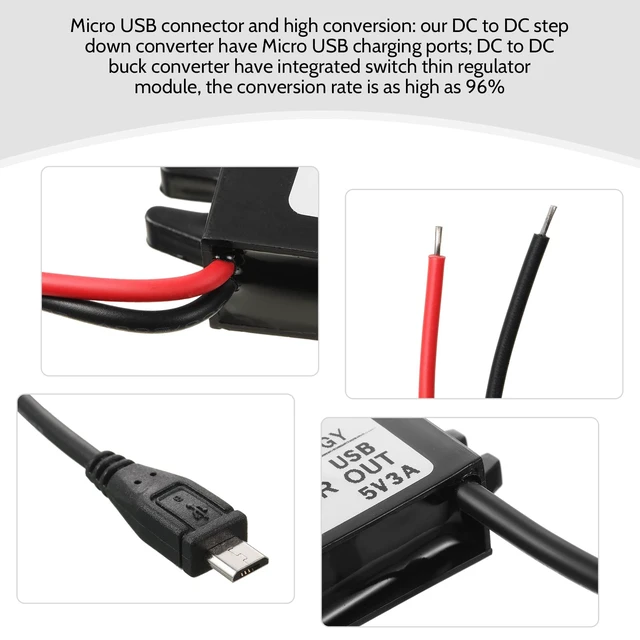 Alt view image 2 of 7 - 12v to 5v Dc-dc Buck Converter, 3a 15w, Micro USB, 3 Pieces Waterproof Epoxy-sealed Housing, up to 96% Efficiency, Low Heat, for Vehicles, Gps and Security Systems, Built-in Protection