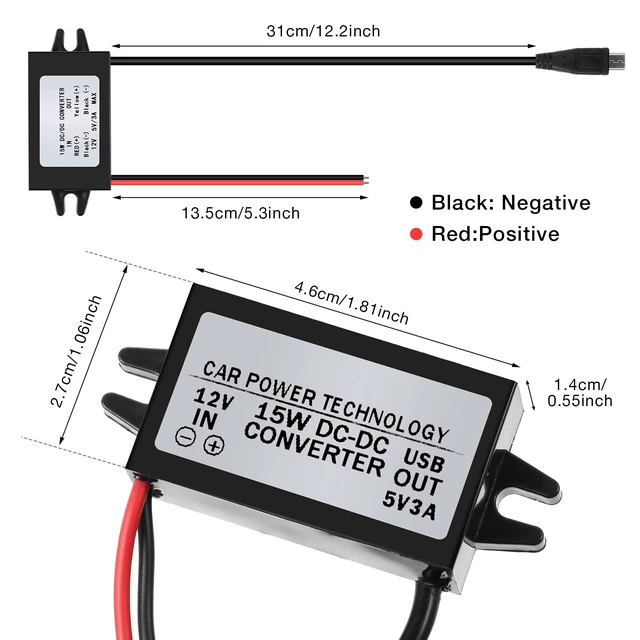 Alt view image 3 of 7 - 12v to 5v Dc-dc Buck Converter, 3a 15w, Micro USB, 3 Pieces Waterproof Epoxy-sealed Housing, up to 96% Efficiency, Low Heat, for Vehicles, Gps and Security Systems, Built-in Protection