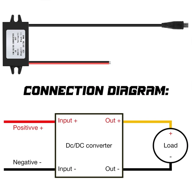 Alt view image 5 of 7 - 12v to 5v Dc-dc Buck Converter, 3a 15w, Micro USB, 3 Pieces Waterproof Epoxy-sealed Housing, up to 96% Efficiency, Low Heat, for Vehicles, Gps and Security Systems, Built-in Protection