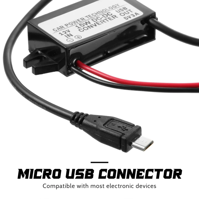 Alt view image 4 of 7 - 12v to 5v Dc-dc Buck Converter, 3a 15w, Micro USB, 3 Pieces Waterproof Epoxy-sealed Housing, up to 96% Efficiency, Low Heat, for Vehicles, Gps and Security Systems, Built-in Protection