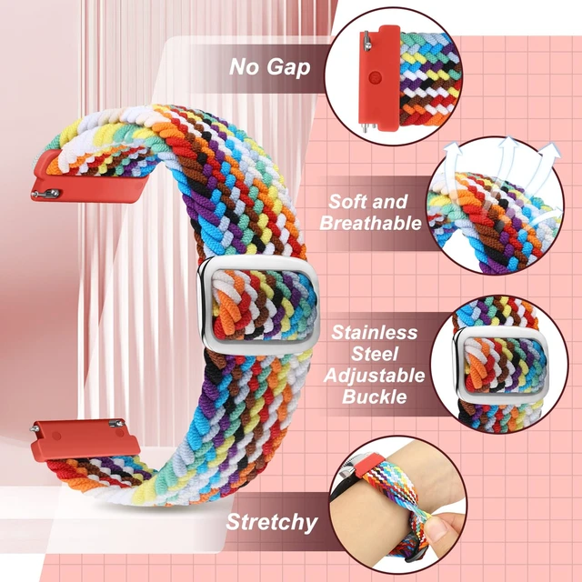 Alt view image 3 of 7 - 2 Pack 20mm Quick Release Braided Bands Compatible with Garmin Venu, Forerunner 55/165/245/645, Vivoactive 6/5/3, Adjustable Band for Amazfit Active/Bip 3