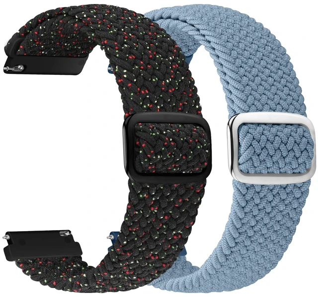 Main image of 2 Pack 20mm Quick Release Braided Bands Compatible with Garmin Venu, Forerunner 55/165/245/645, Vivoactive 6/5/3, Adjustable Band for Amazfit Active/Bip 3